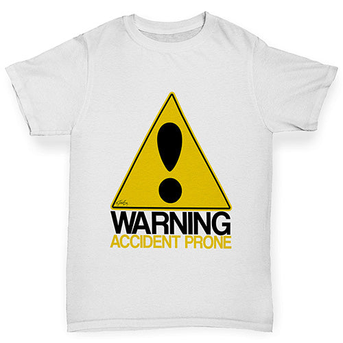 Kids Funny Tshirts Warning Accident Prone Boy's T-Shirt Age 7-8 White