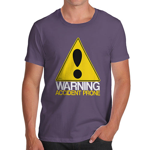Novelty T Shirt Christmas Warning Accident Prone Men's T-Shirt Small Plum