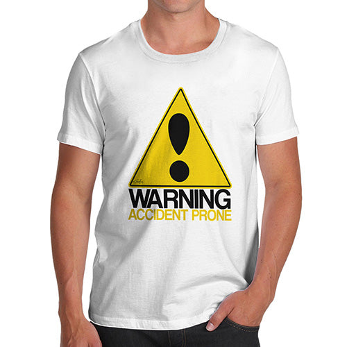 Novelty T Shirt Christmas Warning Accident Prone Men's T-Shirt Small White