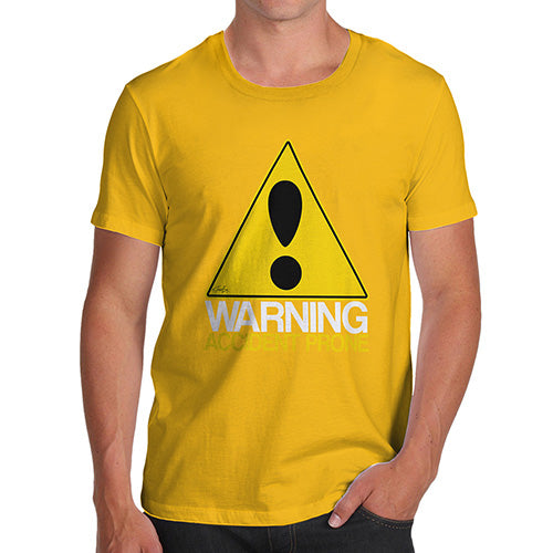 Funny T Shirts Warning Accident Prone Men's T-Shirt X-Large Yellow