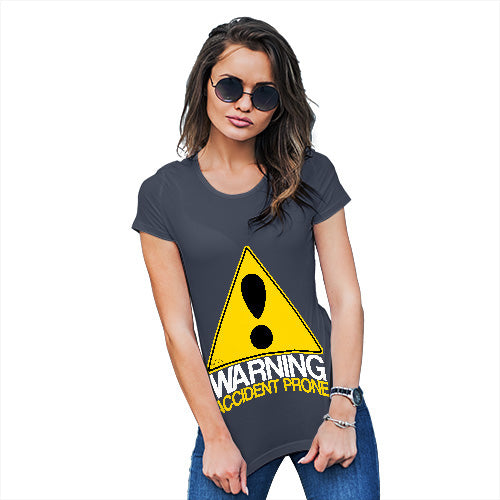 Funny Sarcasm T Shirt Warning Accident Prone Women's T-Shirt X-Large Navy