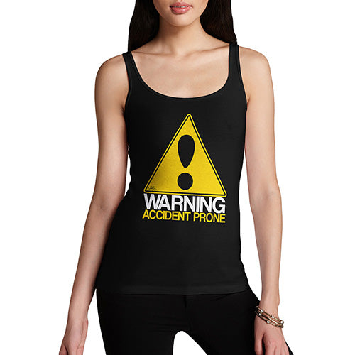 Adult Humor Novelty Graphic Sarcasm Funny Tank Top Warning Accident Prone Women's Tank Top Medium Black