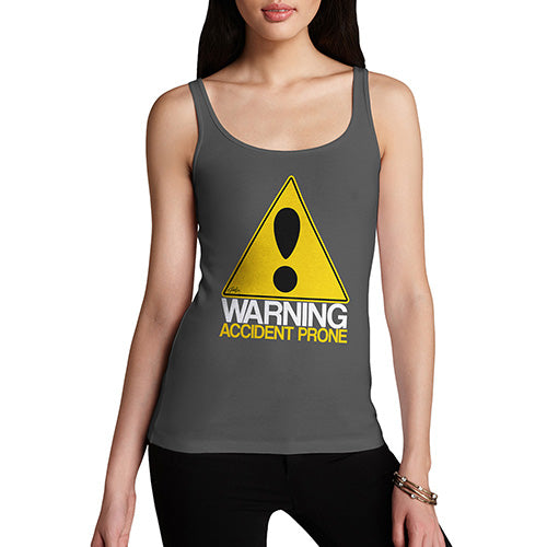 Funny Tank Top For Women Sarcasm Warning Accident Prone Women's Tank Top X-Large Dark Grey