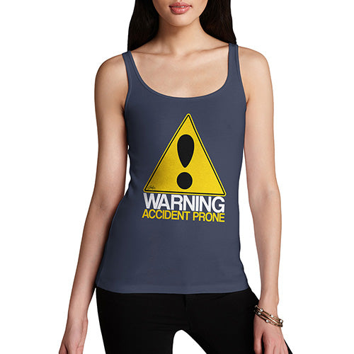 Funny Tank Top For Women Sarcasm Warning Accident Prone Women's Tank Top X-Large Navy
