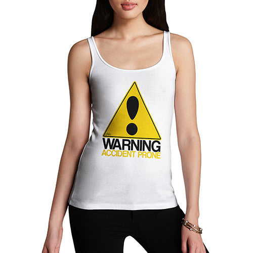 Funny Tank Top Warning Accident Prone Women's Tank Top Small White