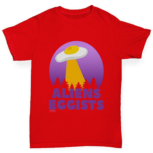 Novelty Tees For Boys Aliens Eggists Boy's T-Shirt Age 5-6 Red