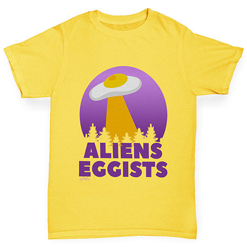 Boys Funny Tshirts Aliens Eggists Boy's T-Shirt Age 3-4 Yellow