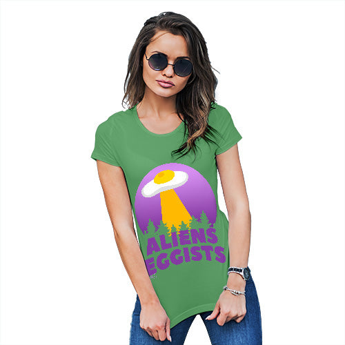 Funny T Shirts Aliens Eggists Women's T-Shirt Large Green