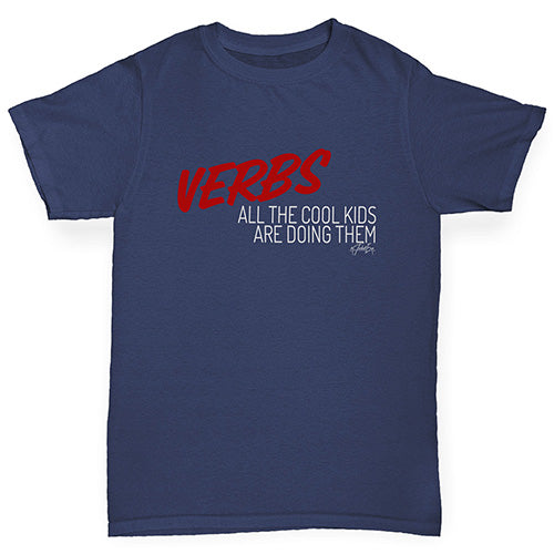 Boys funny tee shirts Verbs Cool Kids Are Doing Them Boy's T-Shirt Age 7-8 Navy