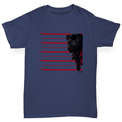 Boys funny tee shirts Black Pug Mugshot Boy's T-Shirt Age 9-11 Navy