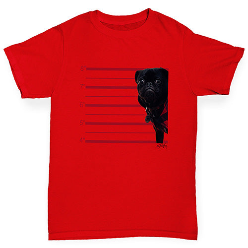 funny t shirts for boys Black Pug Mugshot Boy's T-Shirt Age 12-14 Red