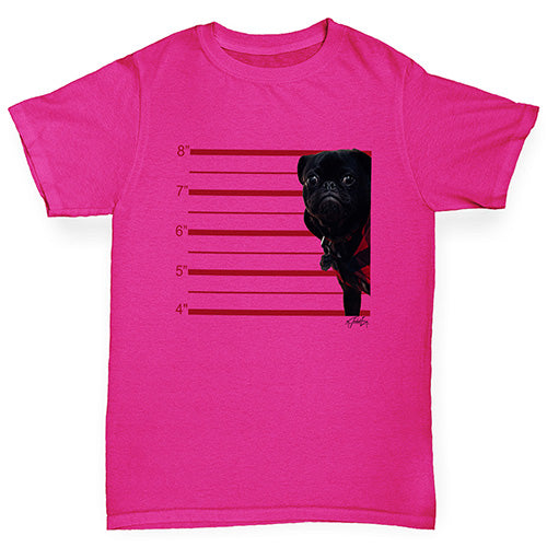 Girls novelty tees Black Pug Mugshot Girl's T-Shirt Age 7-8 Pink