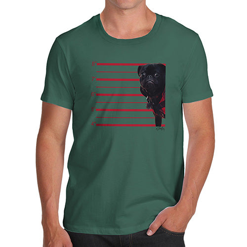 Novelty Tshirts Men Black Pug Mugshot Men's T-Shirt Medium Bottle Green