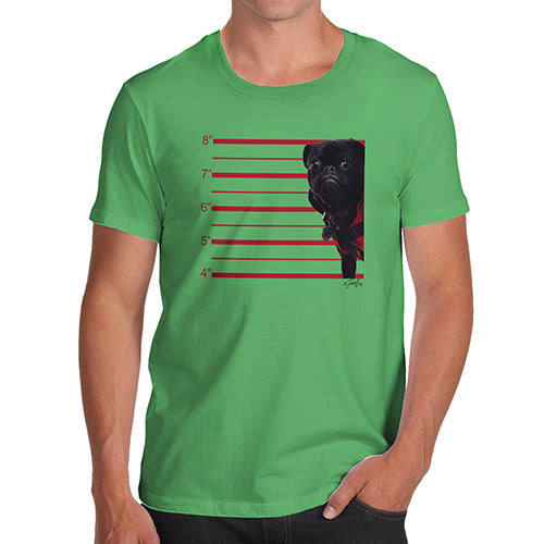 Funny T-Shirts For Guys Black Pug Mugshot Men's T-Shirt Medium Green