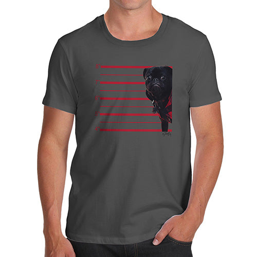 Funny T-Shirts For Men Black Pug Mugshot Men's T-Shirt Large Dark Grey