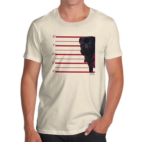 Novelty T Shirts Black Pug Mugshot Men's T-Shirt Small Natural