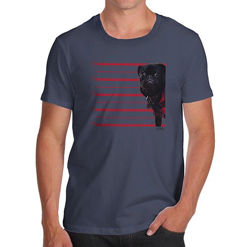Funny Shirts For Men Black Pug Mugshot Men's T-Shirt X-Large Navy