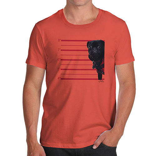 Novelty Gifts For Men Black Pug Mugshot Men's T-Shirt Medium Orange