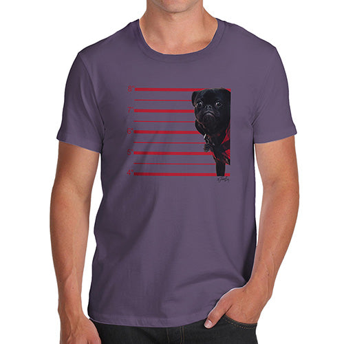 Novelty Gifts For Men Black Pug Mugshot Men's T-Shirt Medium Plum