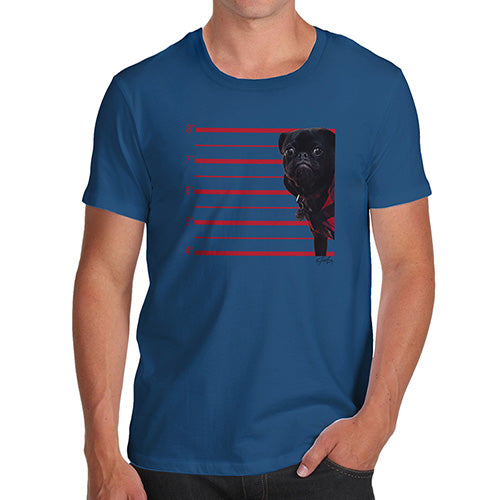 Funny Shirts For Men Black Pug Mugshot Men's T-Shirt Medium Royal Blue