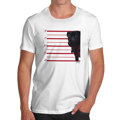 Funny T-Shirts For Men Black Pug Mugshot Men's T-Shirt Small White
