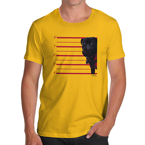 Funny T Shirts For Dad Black Pug Mugshot Men's T-Shirt X-Large Yellow