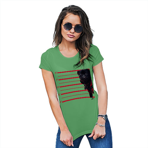 Funny T Shirts Black Pug Mugshot Women's T-Shirt Small Green