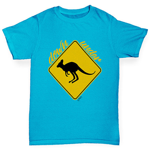 funny t shirts for boys Kangaroo Down Under Boy's T-Shirt Age 3-4 Azure Blue