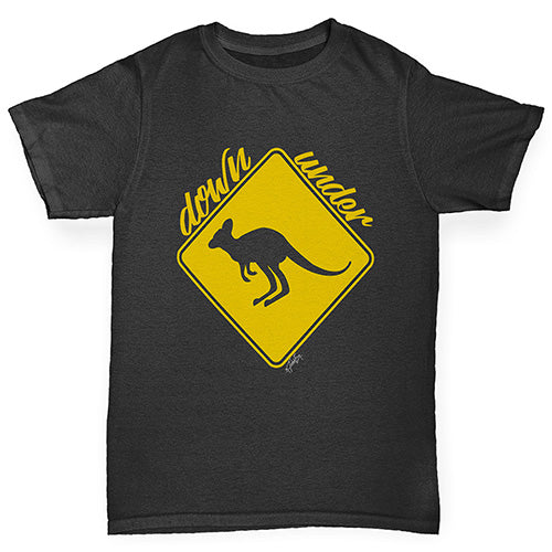 Boys Funny T Shirt Kangaroo Down Under Boy's T-Shirt Age 3-4 Black