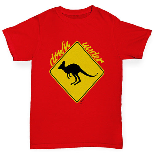 Boys funny tee shirts Kangaroo Down Under Boy's T-Shirt Age 7-8 Red