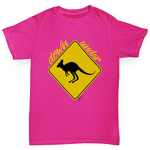 Girls funny tee shirts Kangaroo Down Under Girl's T-Shirt Age 3-4 Pink