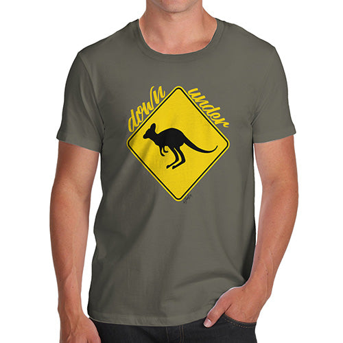 Novelty T Shirts Kangaroo Down Under Men's T-Shirt Small Khaki