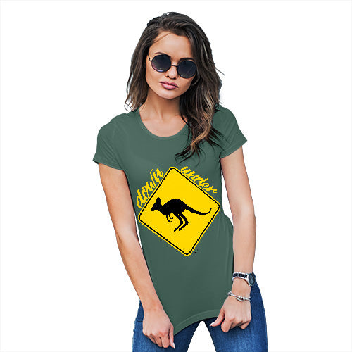 T-Shirt Funny Geek Nerd Hilarious Joke Kangaroo Down Under Women's T-Shirt X-Large Bottle Green