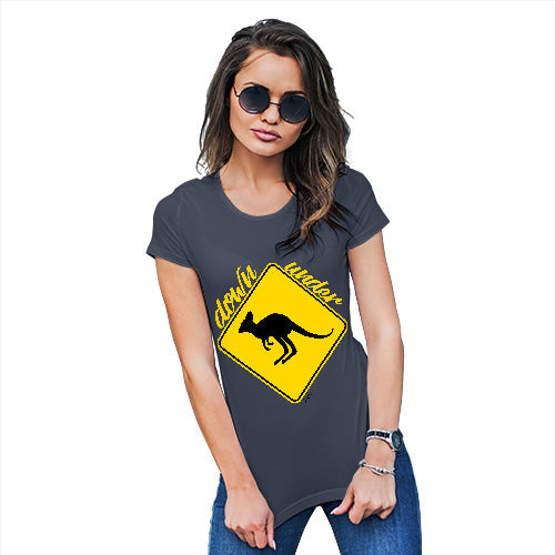 Adult Humor Novelty Graphic Sarcasm Funny T Shirt Kangaroo Down Under Women's T-Shirt Medium Navy
