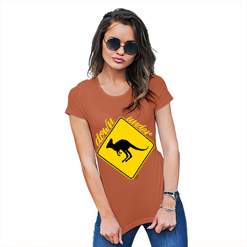 Novelty Gifts For Women Kangaroo Down Under Women's T-Shirt Large Orange