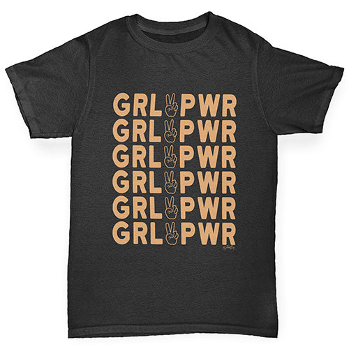 Girls Funny Tshirts GRL PWR Girl Power Girl's T-Shirt Age 12-14 Black