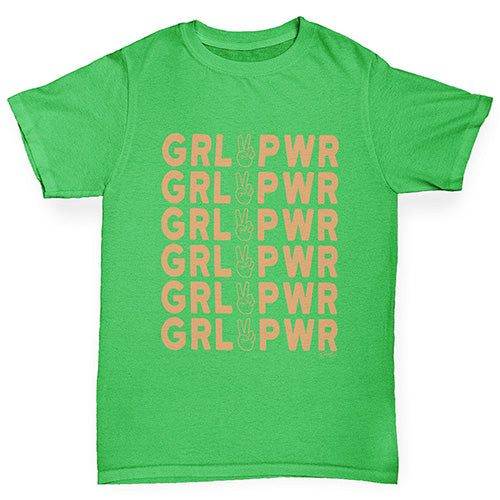 Kids Funny Tshirts GRL PWR Girl Power Girl's T-Shirt Age 3-4 Green