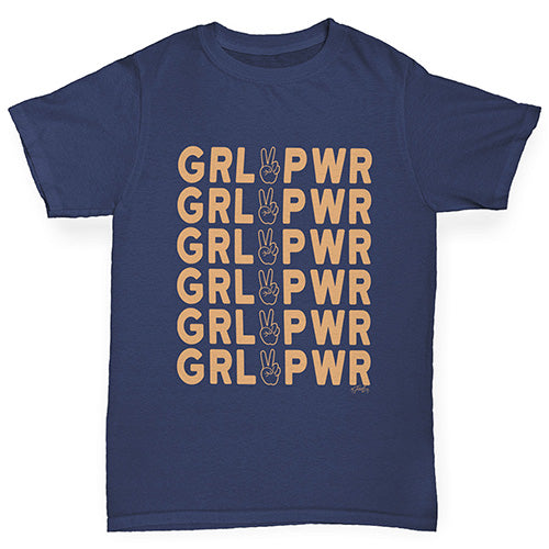 funny t shirts for girls GRL PWR Girl Power Girl's T-Shirt Age 7-8 Navy