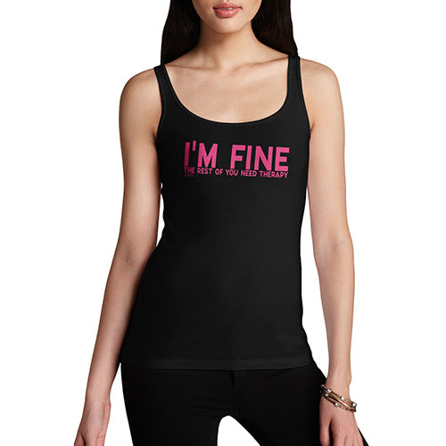 Novelty Tank Top Christmas I'm Fine You Need Therapy Women's Tank Top X-Large Black