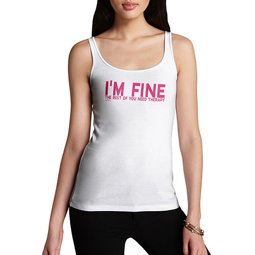 Novelty Tank Top Christmas I'm Fine You Need Therapy Women's Tank Top X-Large White