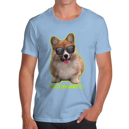 Novelty T Shirts Incorgnito Corgi Men's T-Shirt X-Large Sky Blue