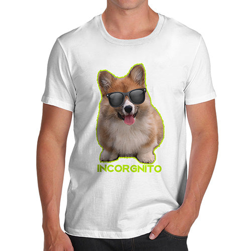 Novelty T Shirt Christmas Incorgnito Corgi Men's T-Shirt Medium White