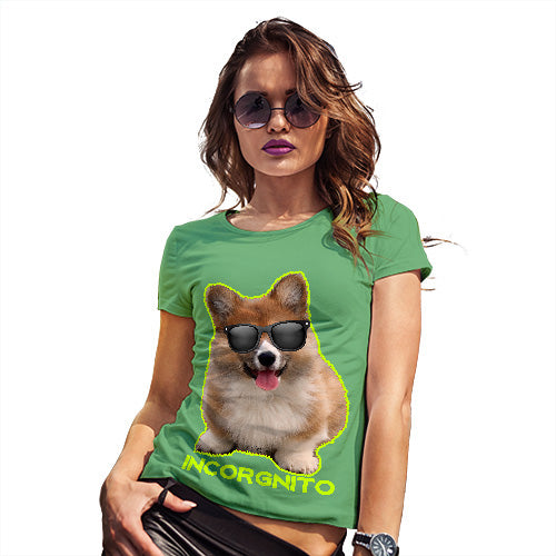 Novelty Tshirts Women Incorgnito Corgi Women's T-Shirt X-Large Green