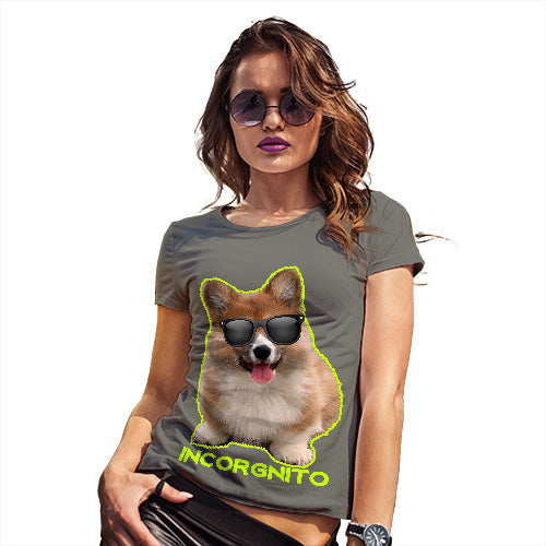 Funny Sarcasm T Shirt Incorgnito Corgi Women's T-Shirt Medium Khaki