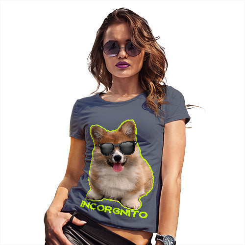 Funny Sarcasm T Shirt Incorgnito Corgi Women's T-Shirt Large Navy