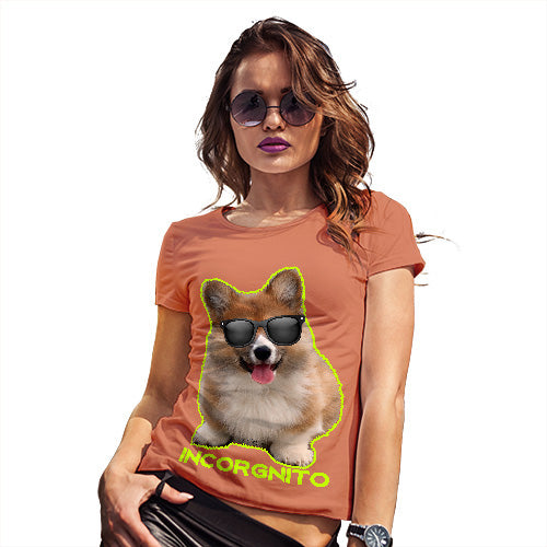 T-Shirt Funny Geek Nerd Hilarious Joke Incorgnito Corgi Women's T-Shirt Small Orange