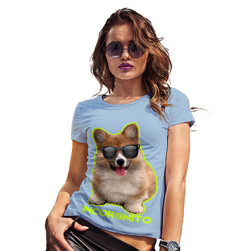 Funny T Shirts Incorgnito Corgi Women's T-Shirt Medium Sky Blue