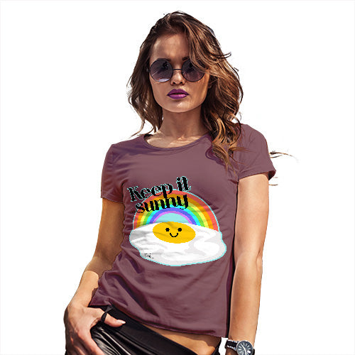 Funny T Shirts Keep It Sunny Egg Women's T-Shirt X-Large Burgundy