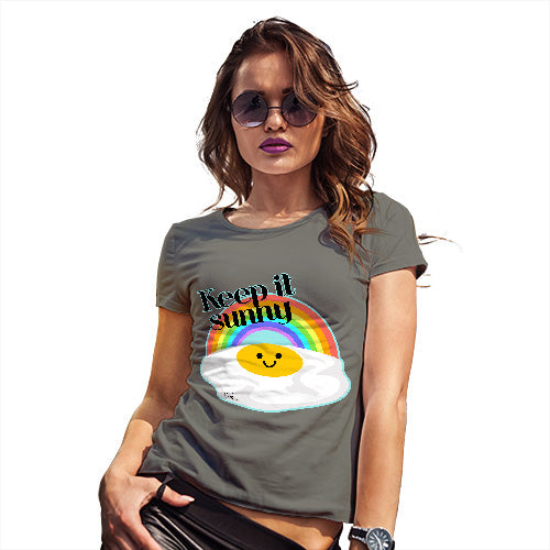 Novelty T Shirt Christmas Keep It Sunny Egg Women's T-Shirt Large Khaki