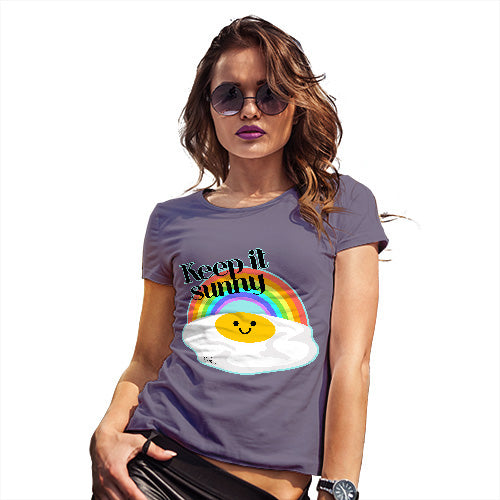Novelty T Shirt Christmas Keep It Sunny Egg Women's T-Shirt Small Plum